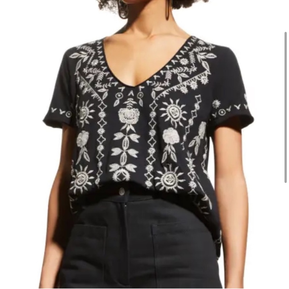 Johnny Was Black Embroidered Makana Everyday Tee